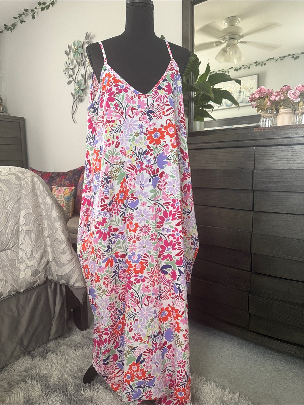 Floral Maxi Slip Dress - Pink Multi